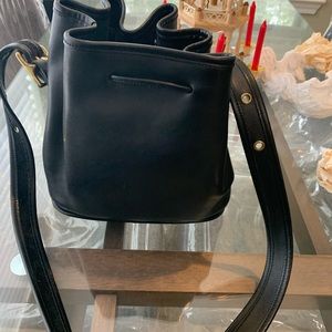 Vintage 1990’s Black Coach Genuine Leather Drawstring Crossbody Bucket Bag.